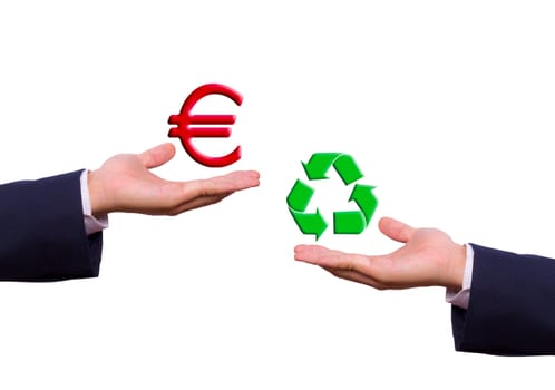 hand exchange euro and recycle sign