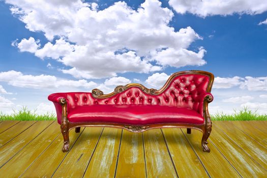 red luxury armchai on wood floor