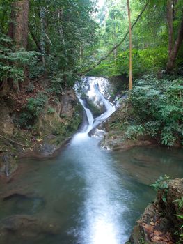 Emerald color water in Erawan waterfall, Erawan National Park, Kanchanaburi, Thailand