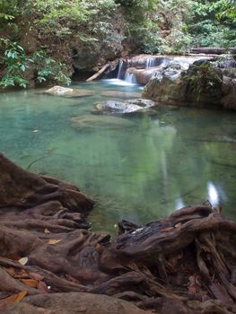 Emerald color water in Erawan waterfall, Erawan National Park, Kanchanaburi, Thailand