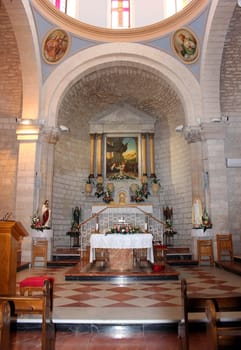 altar in the church of the first miracle, Kefar Cana, Israel