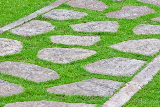 stone path on green grass