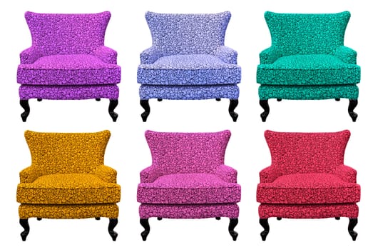 multicolor set of sofa isolated on white background