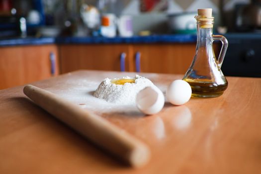 An image of eggs and flour and oil for baking