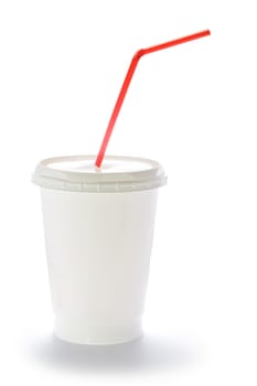 Stock photo: an image of a white plastic cup with a red straw