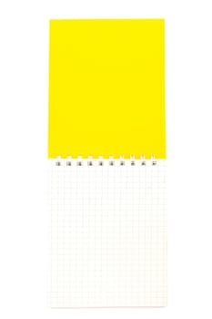 An image of yellow open notebook on white background