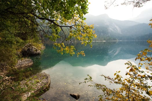 An image of a beautiful mountains in autumn and lake