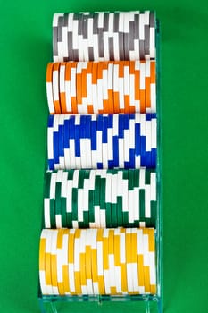 An image of five stacks of poker chips 