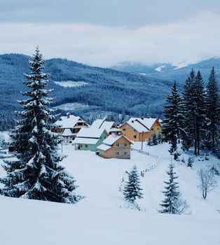 Stock photo: an image of a village in a winter forest