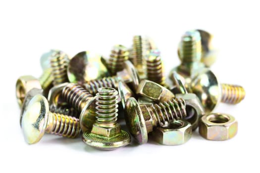 various views of the bolt and nut , Closeup isolated on a white background