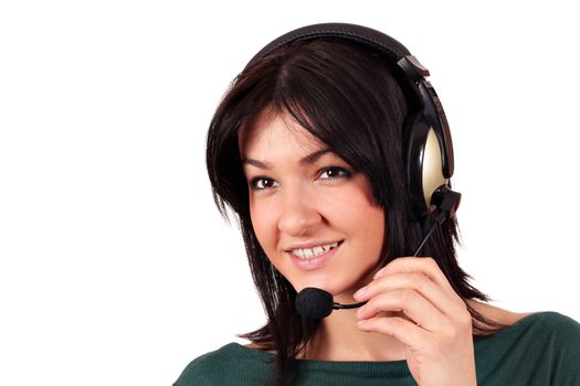 beautiful girl with headphones helpline