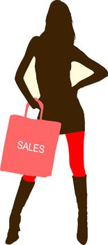 Sexy fashion-victim girl with shopping sales bag - isolated vector illustration
