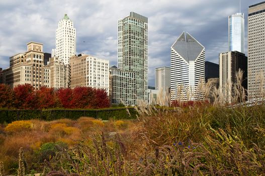 view of the Chicago high-rise buildings in the US state of Illinois in autumn