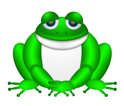 Cute Green Frog Sitting Illustration Isolated on White Background