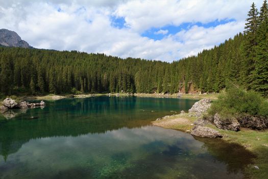 Carezza is a famous small lake in Italian Dolomites