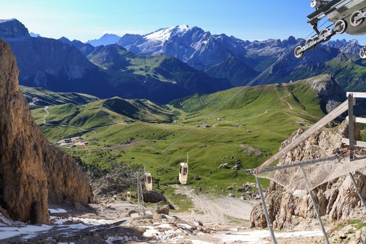 summer view of italian Dolomites from Sassolungo mount, on background mount Marmolada