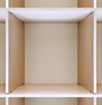 empty wooden shelves in department store