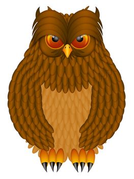 Brown Horned Owl with Feathers and Claws Illustration Isolated on White Background