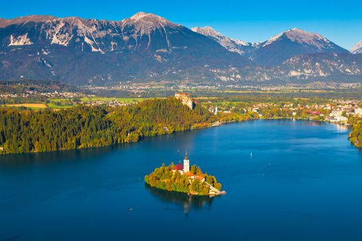 Aerial view of Lake Bled in Slovenia