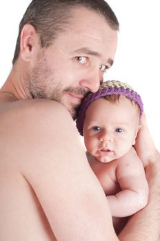 Shot of newborn baby on dad's hands