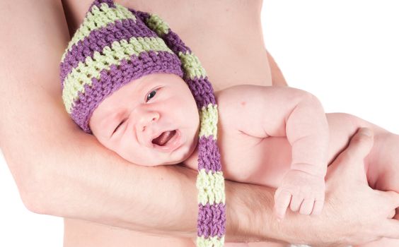 Shot of newborn baby on dad's hands