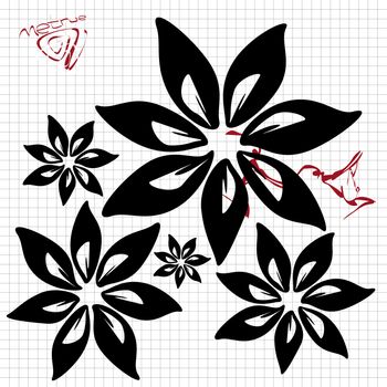 fine abstract black flowers on squared paper 