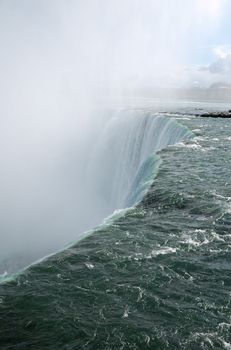 Cutting edge of Niagara Falls falling water