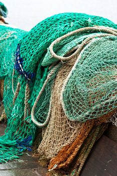 Fishing nets on the dock of the port of Honfleur - Normandy - France
