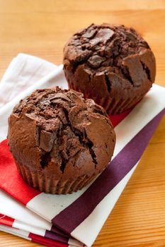 Chocolate muffins with dark chocolate chips