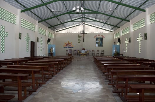 interior of a small Christian church in Ecuador