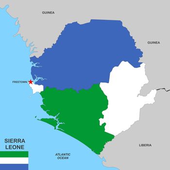 very big size sierra leone political map with flag