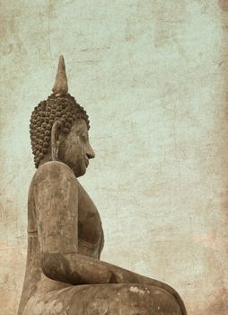 Buddha Statue in Wat Mahathat Temple inThailand, photo in old image style