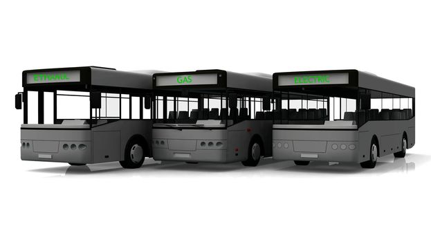 Group of three city buses