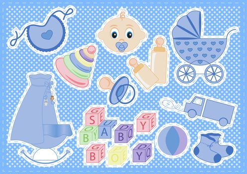 baby elements of a boy on a blue background vector illustration