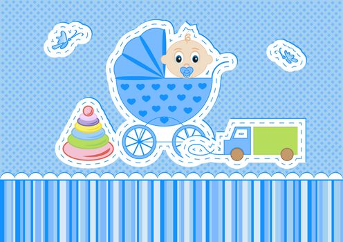 Children postcard for a boy on a blue background vector illustration