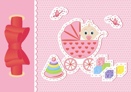 Children postcard for a girl on a pink background vector illustration