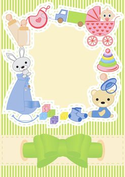 Children postcard with a bow vector illustration
