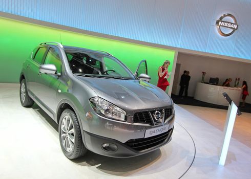 GENEVA - MARCH 16 : grey Nissan Qashqai on display at the 82st International Motor Show Palexpo -Geneva on March 16; 2012 in Geneva, Switzerland.