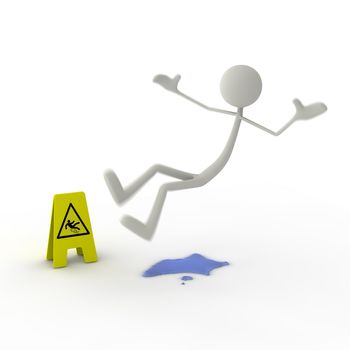 a figure slipping on a puddle - yellow danger sign