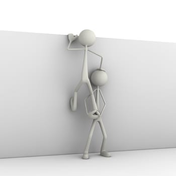 figure helps the otherone by climbing a wall