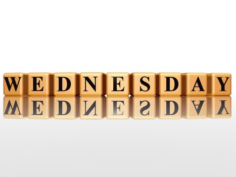 3d golden cubes with letters makes wednesday