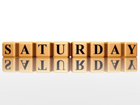 3d golden cubes with letters makes saturday