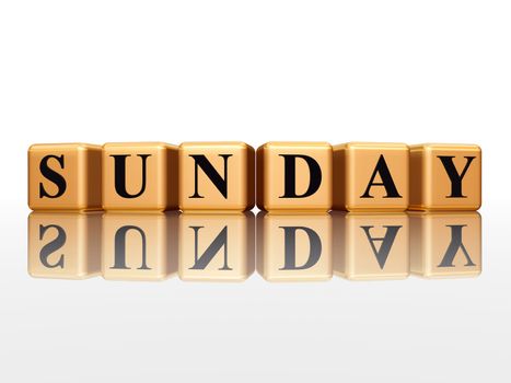 3d golden cubes with letters makes sunday