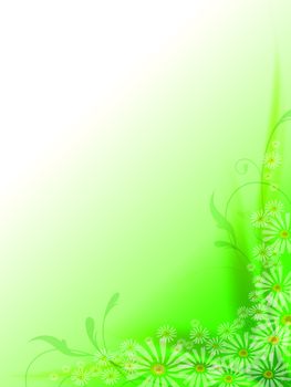 green background with abstarct curves and flowers