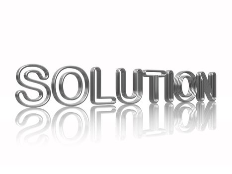 3d silver text solution with reflection over white