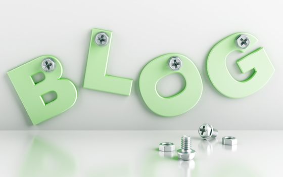 word blog attached with bolts on a white background