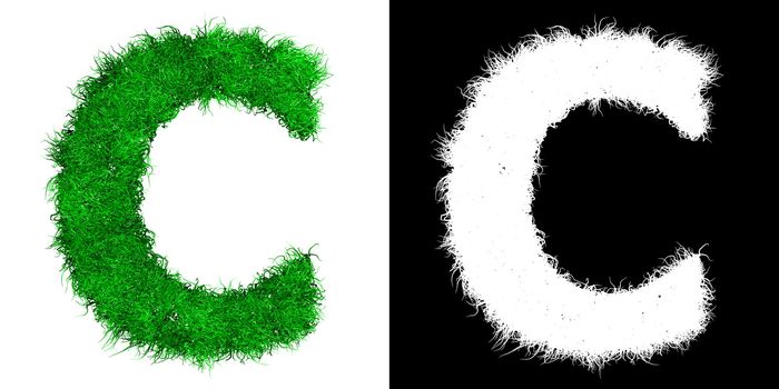 capital letter C made of green grass - alpha mask is included