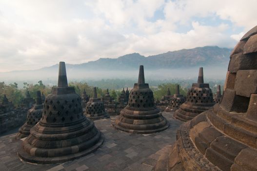 Borobudur temple at sunny morning. Central Java, Indonesia