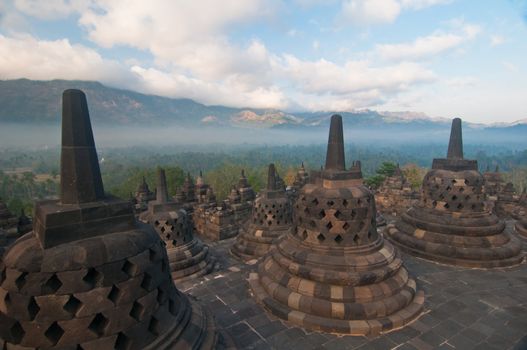 Borobudur temple at sunny morning. Central Java, Indonesia