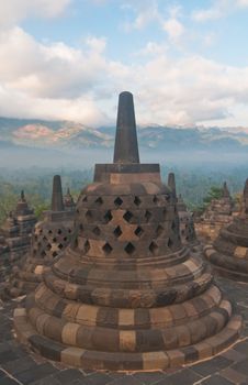 Borobudur temple at sunny morning. Central Java, Indonesia